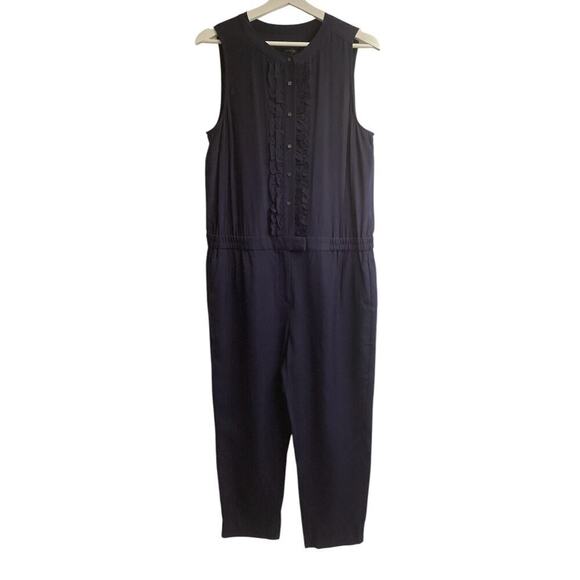 J.Crew sleeveless jumpsuit navy blue button closures down the front size 12 - Picture 1 of 5